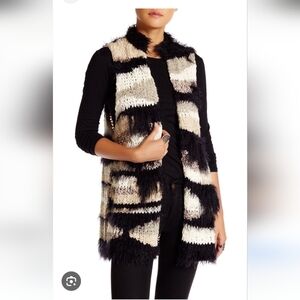 Free People Black and Cream Patterned Knit Vest Oversized.